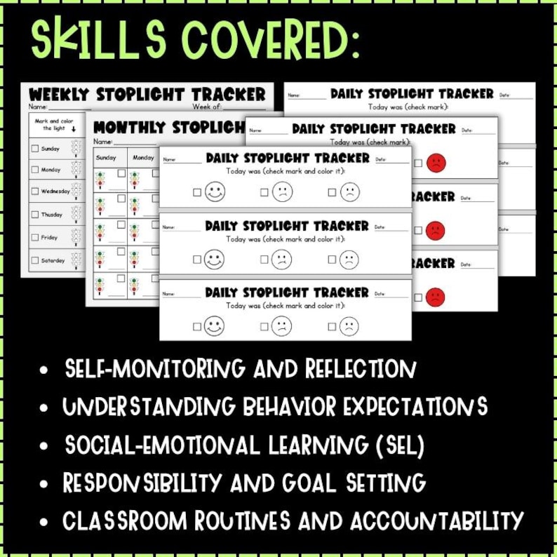 Stoplight Behavior Tracker | Daily Weekly Monthly Reflection Sheets ...