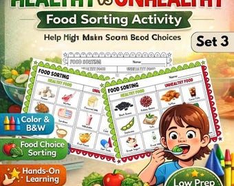 Healthy Unhealthy Food Sorting Set 3 | Special Ed Life Skills Nutrition | 179 Vocabulary Cards Visual Sort | Autism Homeschool No Prep PDF