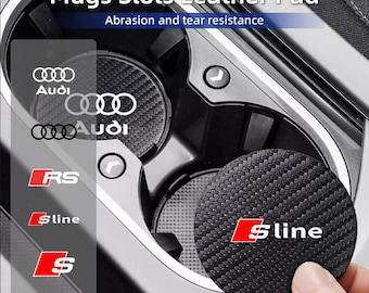 2PCS Audi Cup Holder Coasters Carbon Leather Non Slip Car Cup Mat Set for Audi A1 A3 A4 A5 A6 A7 A8 Q2 Q3 Q5 Q7 Center Console Accessories