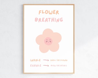 Flower Breathing Poster for Kids Calm Down Printable Calm Corner Mindfulness Wall Art for Children