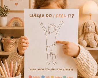 Where Do I Feel It Worksheet for Kids Printable, Emotional Regulation Activity, Calm Corner Feelings Worksheet, SEL Therapy Resource