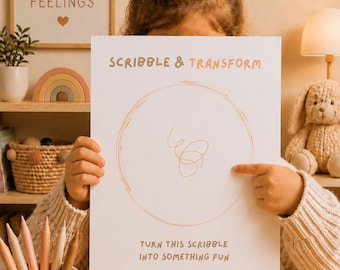 Scribble and Transform Printable for Kids | Calm Down Worksheet | Anxiety Coping Activity | Emotional Regulation Printable | Therapy Tool