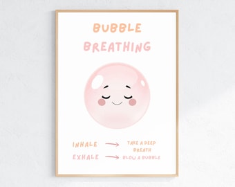 Bubble Breathing Poster for Kids, Calm Down Printable, Deep Breathing Exercise, Calm Corner Poster, Coping Skills, Classroom Decor