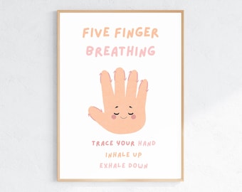Five Finger Breathing Poster for Kids Calm Down Tool Printable Calm Corner Mindfulness Hand Tracing Activity