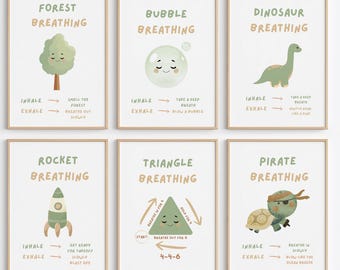 Kids Breathing Posters Bundle – Calm Down Corner Printables – Mindfulness & Emotional Regulation – 6 Poster Set – Digital Download