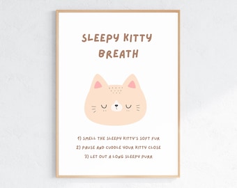 Sleepy Kitty Breathing Poster for Kids Printable, Calm Corner Poster, Kids Breathing Exercise, Emotional Regulation Print, Calm Down Tool