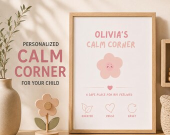 Personalized Calm Corner Bundle for Kids, Flower Breathing Poster, Feelings Wheel Printable, Custom Calm Corner Decor