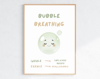 Bubble Breathing Poster for Kids – Calm Down Printable – Mindfulness Breathing Exercise – Calm Corner Wall Art – Anxiety Relief Tool