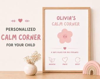 Personalized Calm Corner Bundle for Kids, Flower Breathing Poster, Feelings Wheel Printable, Custom Calm Corner Decor