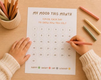 Kids Mood Tracker Printable | My Mood This Month | Emotional Regulation Chart for Children | Calm Corner Feelings Tracker PDF