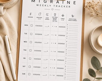Migraine Weekly Tracker Printable | Migraine Journal PDF | Symptom & Food Diary | Sleep Water Stress Tracker | US Letter + A4
