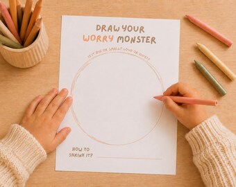 Kids Anxiety Printable Worksheet, Draw Your Worry Monster Activity, Emotional Regulation Printable for Calm Corners, Feelings Worksheet