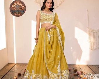 Handmade Yellow Lehenga Choli Embroidered Blouse, Yellow Dupatta – Festive & Wedding Wear, Party Wear Lehenga