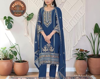 Eid Ramadan Women's Wear Shalwar Kameez Palazzo Suits Heavy Embroidery Stone Work Pakistani Indian Festival wear Salwar Kameez Dupatta Dress
