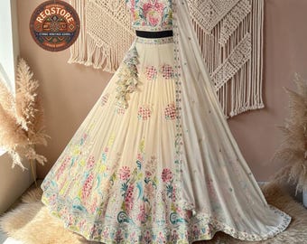 Off White bridal lehenga choli, Indian Woman Wedding Dulhan Maxi Gown Lehenga, Asian Nikkah Engagement Mehndi Partywear Outfit