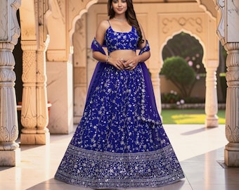 Dark Violet Georgette Lehenga Choli with Embroidered Dupatta, Designer Indian Wedding Lehenga, Bridesmaid Party Wear Outfit