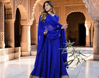 Royal Blue Georgette Lehenga Choli with Embroidered Dupatta, Designer Indian Wedding Lehenga, Bridesmaid Party Wear Outfit