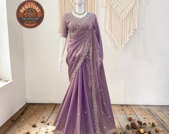 Purple Silk Saree: Indian Wedding Sari designer Purple saree, Wedding Outfit | Party Wear Bridal Lehenga
