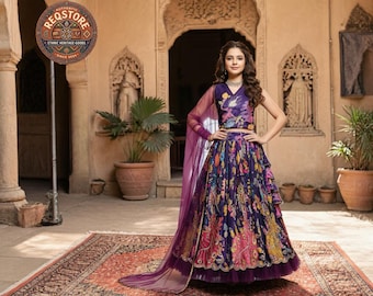 Girls Wine Purple Crepe Lehenga Choli, Real Mirror Work, Indian Party Wear (3-15Y)