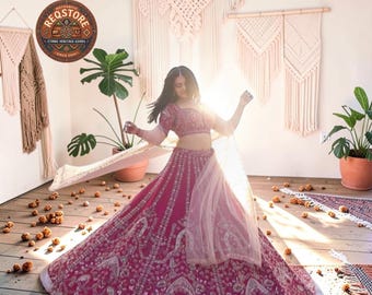 Pink Silk Bridal Lehenga Choli with Dupatta | Luxury Sequins Embroidered Wedding Lehenga for BrideL
