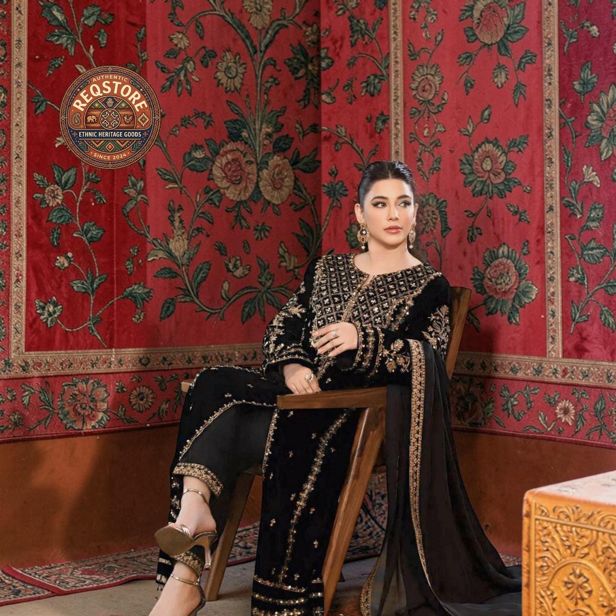 navy blue dress for baby girl Pakistani Winter Fall Dresses for South Asian Girls – PakRobe main image 1