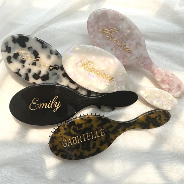 Personalized Acetate Hair Brush, Custom Engraved Name Styling Comb, Gift for Her, Bridesmaid Gift