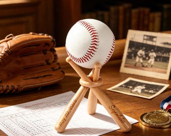 Soporte de béisbol personalizado, soporte de madera para pelotas con nombre grabado personalizado, exhibición de recuerdos deportivos, exhibición de mini bates, recuerdo deportivo