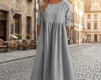 Oversized Pocket Maxi Dress | Loose Fit Boho Smock Style