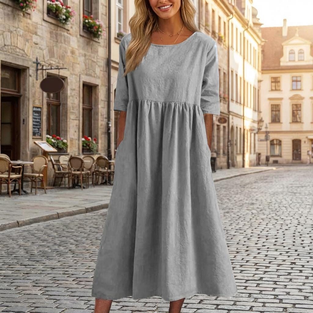 knee length dresses for ladies Sofie Pintuck Linen Maxi Dress - Khaki
