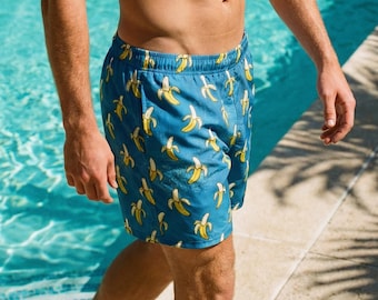 Blue Moon Over Brooklyn Banana Swim Trunks, Recycled Quick-Dry Beachwear