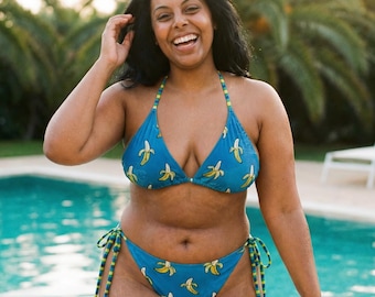 Blue Moon Over Brooklyn Banana Print String Bikini, Heated Rivalry Fan Swimwear