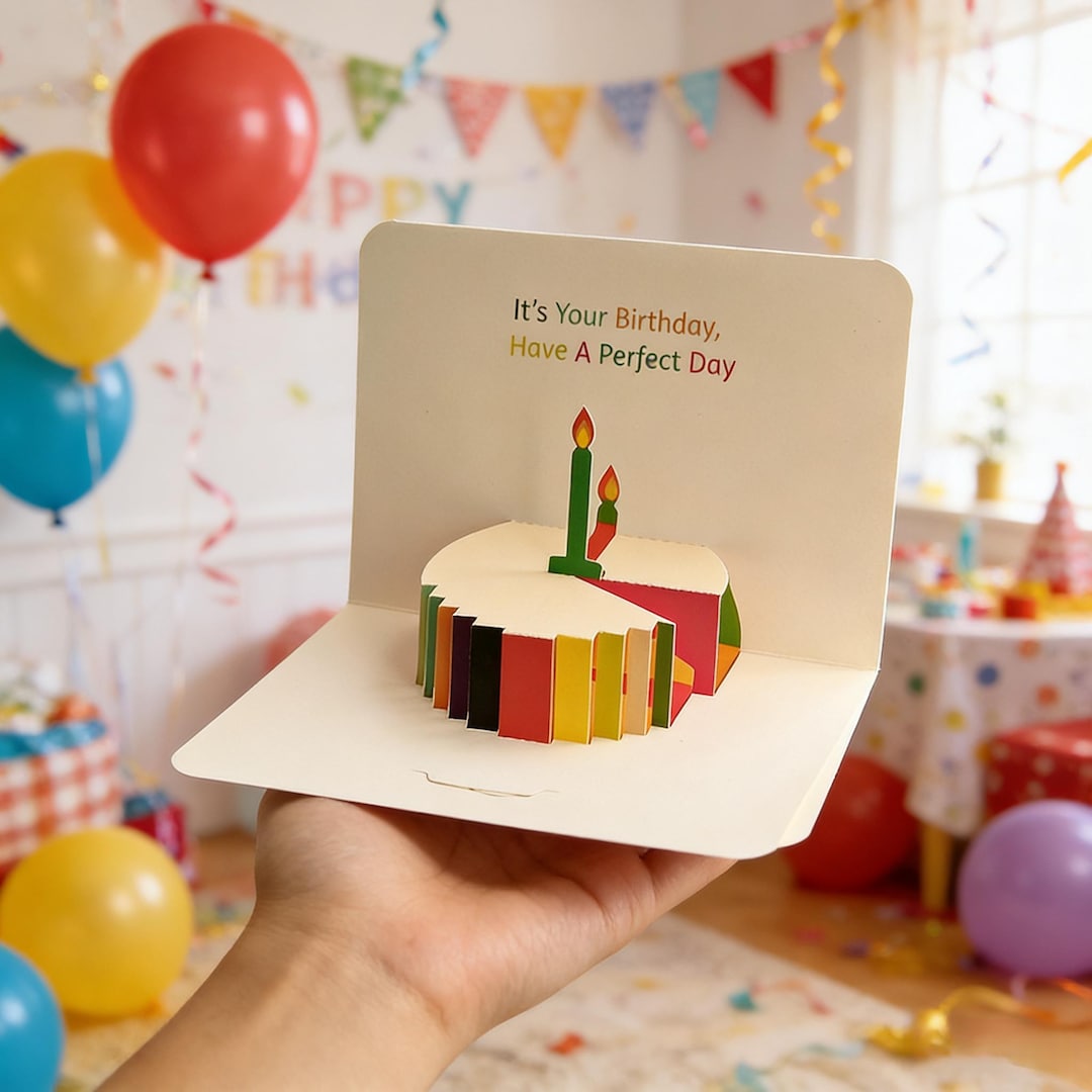 3D Pop up Birthday Cake Card | Colorful Greeting Card (envelope ...