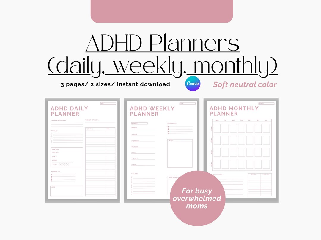 ADHD Planner Bundle | Daily, Weekly, Monthly Printable (instant ...