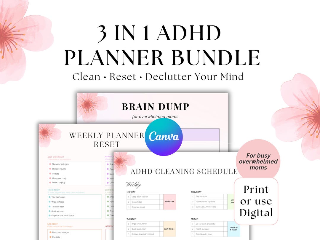 ADHD Planner Bundle | Cleaning Schedule, Weekly Reset, Brain Dump (PDF ...