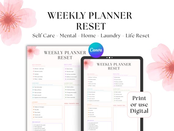 Weekly Reset Planner for Busy Moms | Home, Mindset, Self-Care Checklist (Digital Download)