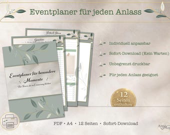 Printable Event Planner (German) / Party Planner / PDF A4 / Event Planning Template / Checklist, Budget, Guest List / For Every Occasion
