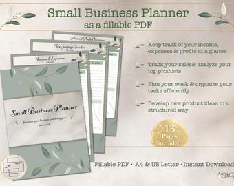 Small Business Planner Printable / Fillable PDF / A4 / US Letter / Income & Expense Tracker / Sales Tracker / Digital Download