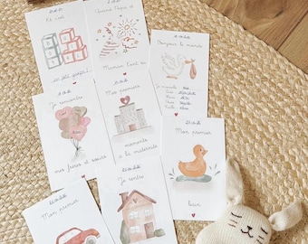 105 Baby-Meilensteinkarten • Handillustriert und digitalisiert mit Aquarell-Effekt • Geburtsanzeigen • Karten für Babys erste Erlebnisse • Meilensteine