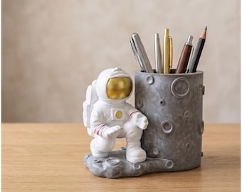 Porte-stylo astronaute 3MF - Organisateur de bureau lune, impression 3D STL, cadeau