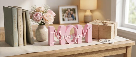 I Love You Mom Sign 3MF -- Two Color Word Decor 3D Print