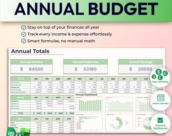 Hoja de cálculo para planificar el presupuesto anual / Hojas de cálculo de Google, seguimiento en Excel (descarga digital)