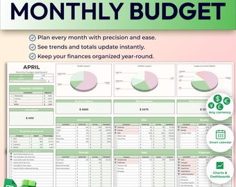 Hoja de cálculo de presupuesto mensual / Registro de finanzas, Planificador de ahorros (Excel, Google Sheets)