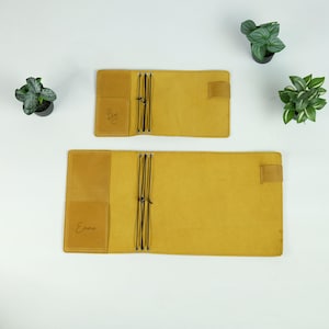Driebladige omslag veldnotities, leren reizigers notebookomslag, gepersonaliseerde hervulbare tijdschriftomslag, halve lettergrootte