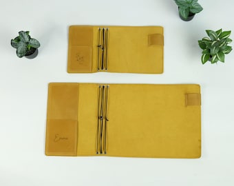 Funda tríptico para cuadernos de campo, funda de cuero para cuaderno de viaje, funda para diario recargable personalizada tamaño media carta