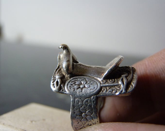 Vintage Silver Interesting Horse Saddle Ring Etsy