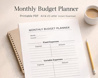 Monthly Budget Planner Printable, Budget Tracker PDF, Expense Tracker, Personal Finance Planner, Simple Budget Sheet, Instant Download