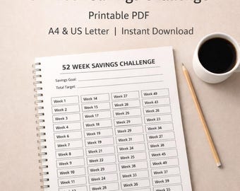 52 Week Savings Challenge Printable, Money Saving Challenge PDF, Savings Tracker Planner, Budget Planner Printable, Instant Download
