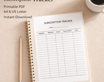 Abo-Übersicht zum Ausdrucken, monatliche Abo-Übersicht (PDF), Rechnungsplaner, Budgetplaner zum Ausdrucken, Sofort-Download