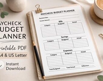 Gehaltsbudgetplaner zum Ausdrucken, Gehaltsbudgetvorlage (PDF), Zweiwöchentlicher Budgetplaner, Budgetplaner zum Ausdrucken, Sofort-Download