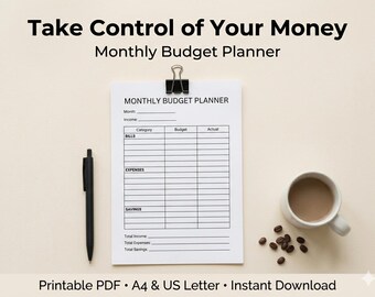 Monatsbudgetplaner zum Ausdrucken, Budgetplaner (PDF), Geldübersicht, Finanzplaner, Budgetordner zum Ausdrucken